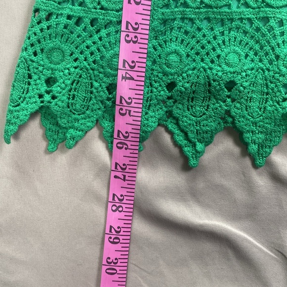 Kelly Green Lace Crochet Top Ultra Pink Boho Statement Blouse Size Small S - Picture 5 of 9